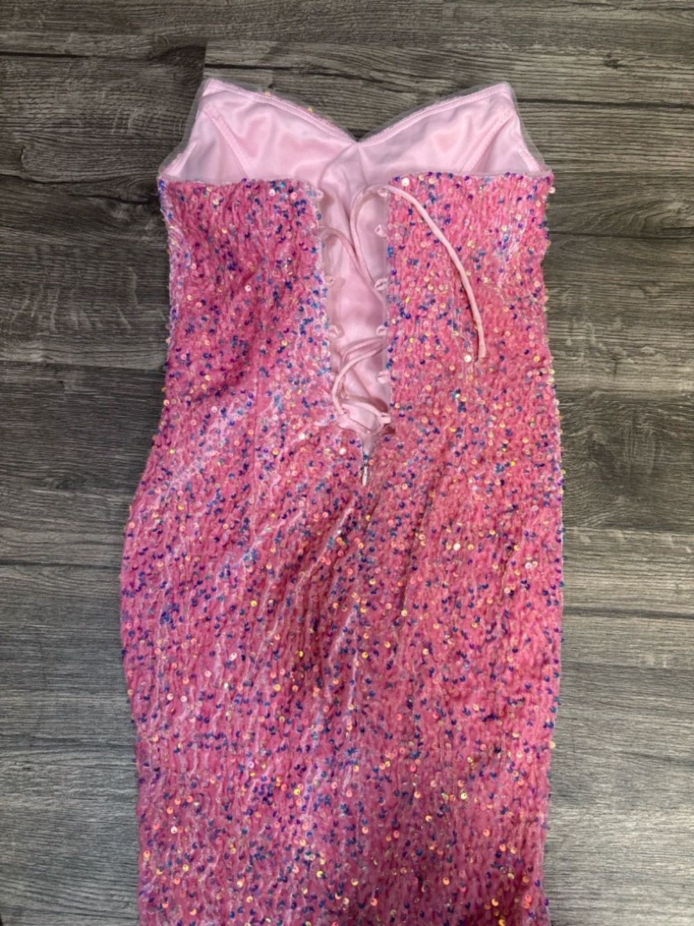 Strapless Pink Sequin Evening Gown with Front Slit - Picture 6 of 8